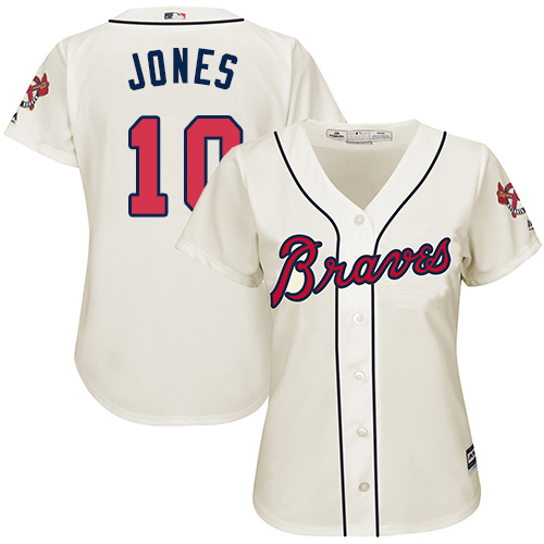 Braves #10 Chipper Jones Cream Alternate Women's Stitched MLB Jersey